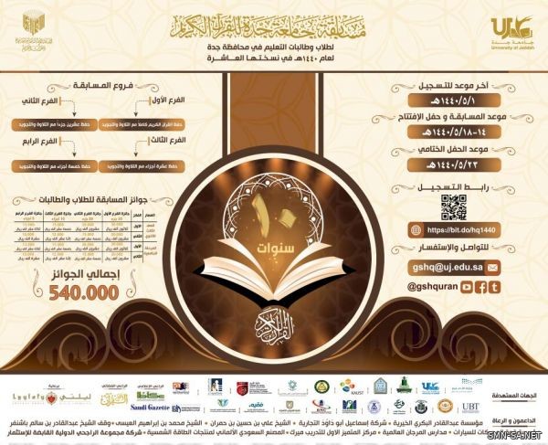 انطلاق مسابقة جامعة جدة للقرآن الكريم بمشاركة أكثر من 500 طالب وطالبة غداً