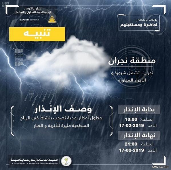 " الأرصاد " : هطول أمطار رعدية على نجران