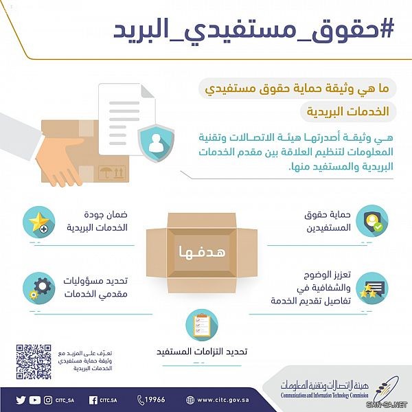 تفاصيل "وثيقة قواعد حماية حقوق مستفيدي الخدمات البريدية"