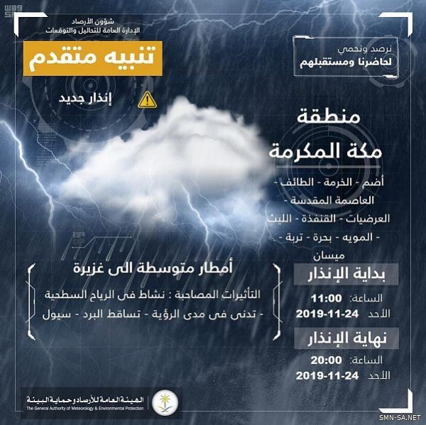 أمطار رعدية تشهدها 11 محافظة بالمنطقة ..و"الأرصاد" و "مدني مكة المكرمة" ينبهان