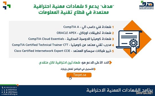 "هدف" يدعم 5 شهادات مهنية احترافية معتمدة في قطاع تقنية المعلومات